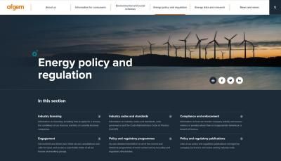New Ofgem website screenshot energy policy and regulation - Ofgem