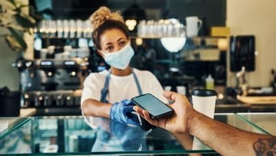 Small business worker with facemask