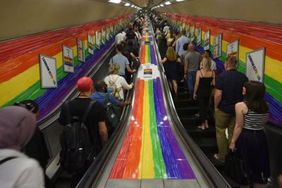 tube in pride colours