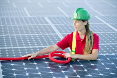 Woman with solar panels